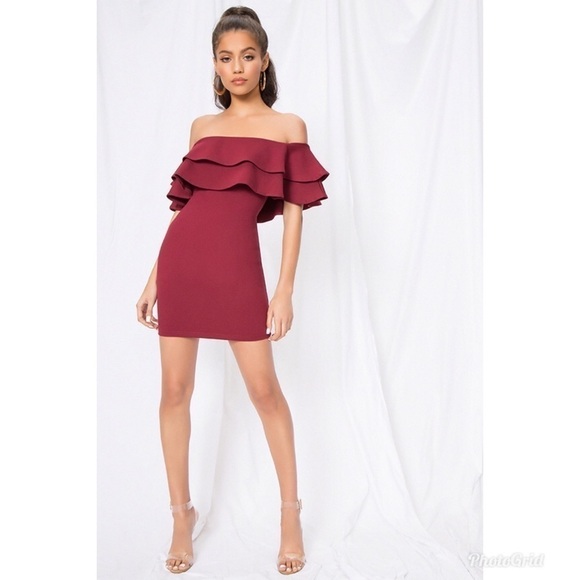 By The Way Rhiannon Tiered Mini Dress Red Ruffle S - Picture 1 of 8